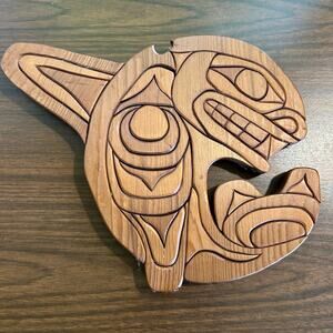 J&M Woodworks Orca Whale Wall Art – Handcrafted Wood Carving, Made in Canada